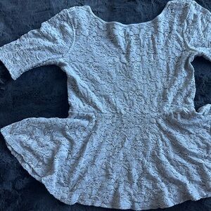 Free People Soft gray peplum Lace Blouse scoop back ballerina neckline